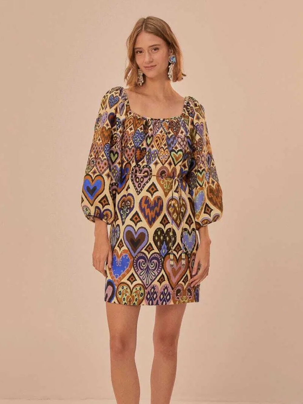 NWT Farm Rio Linen Heart Ikat Dress